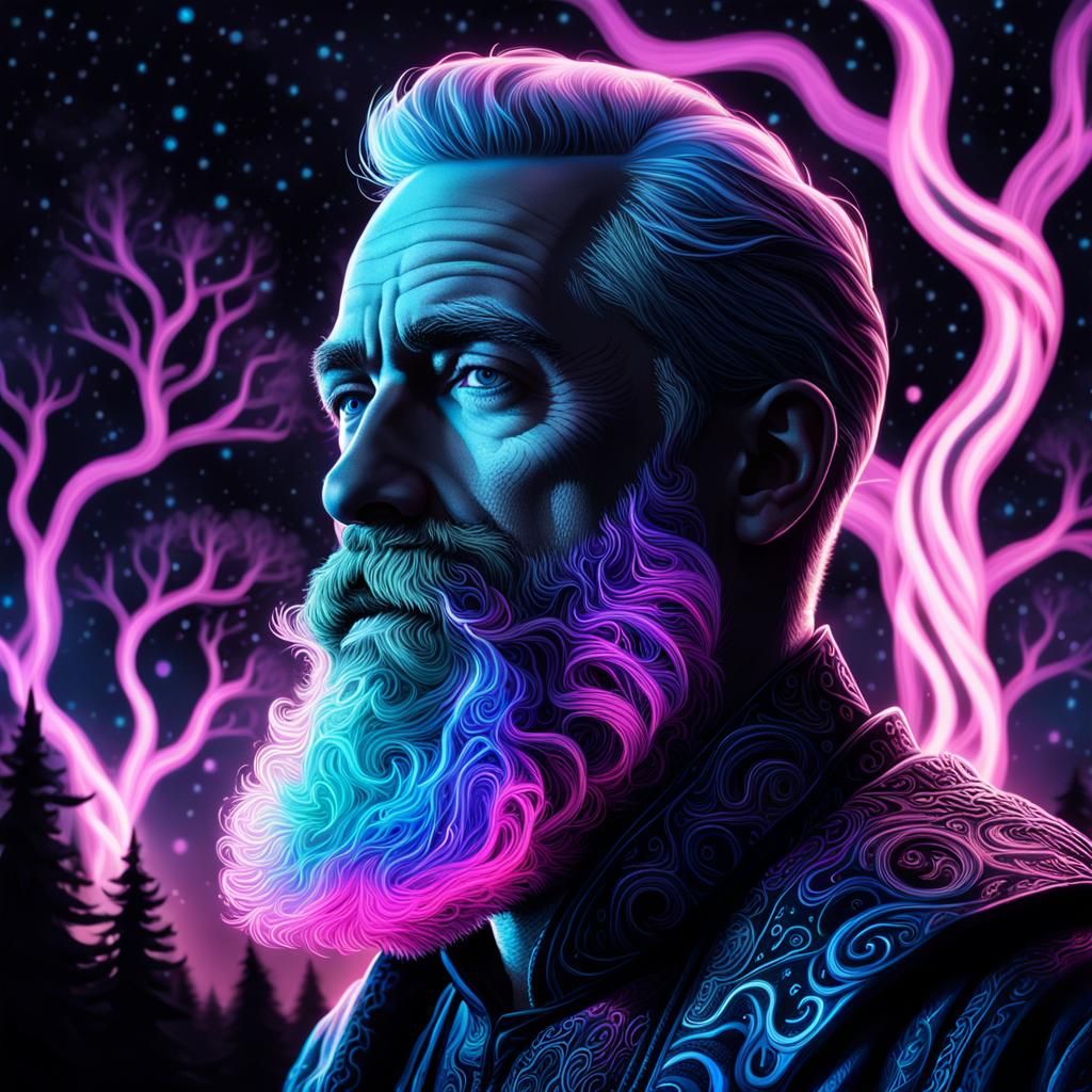 Neon Beard Portrait in a Hyperrealistic Style