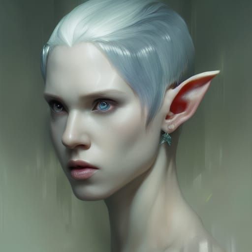 Albino Elf Portrait in Hyperdetailed Fantasy Art Style
