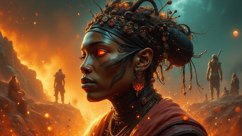 Alien Shamanic Fire Dance in Dark Fantasy Style