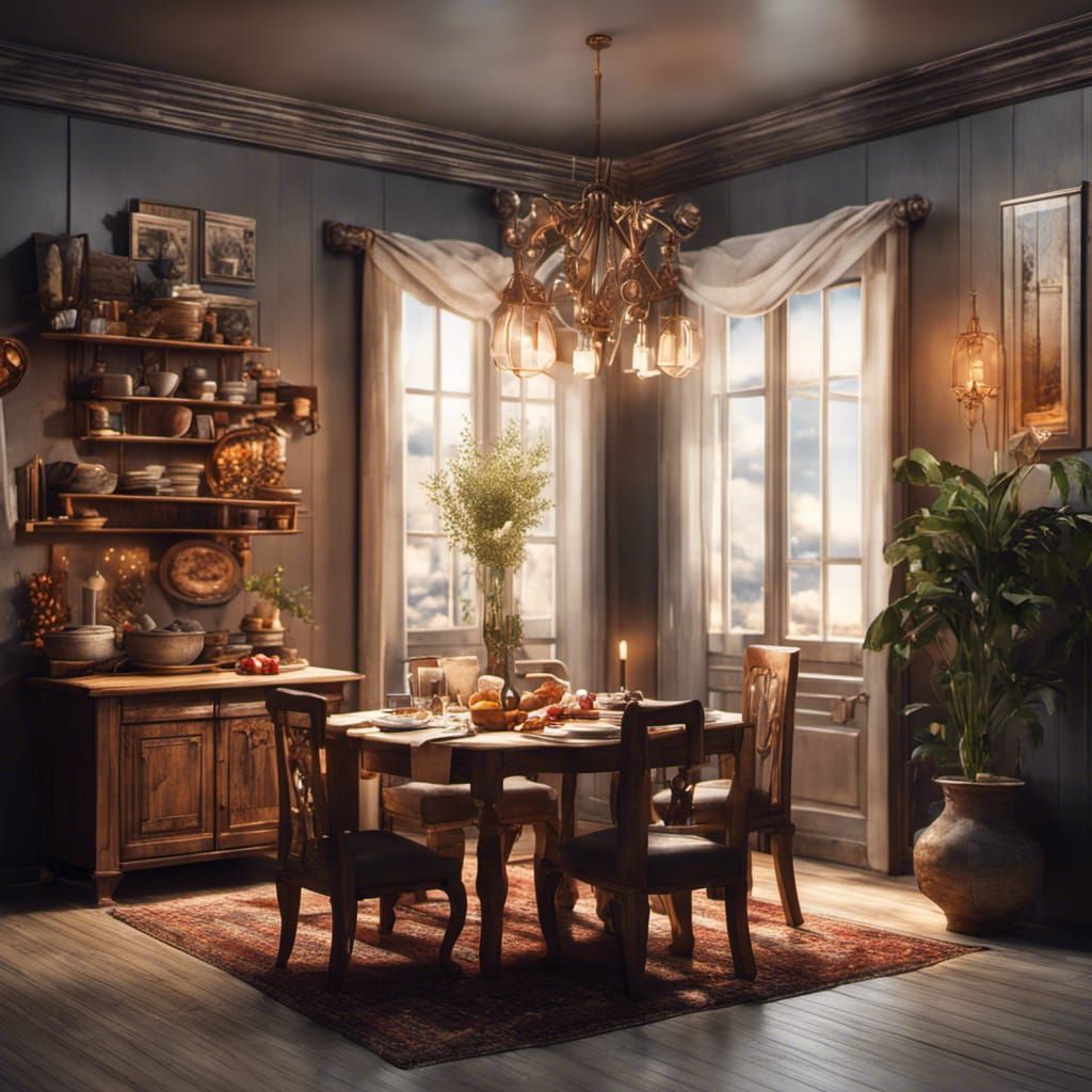 Isometric Miniature Dining Room in 3D