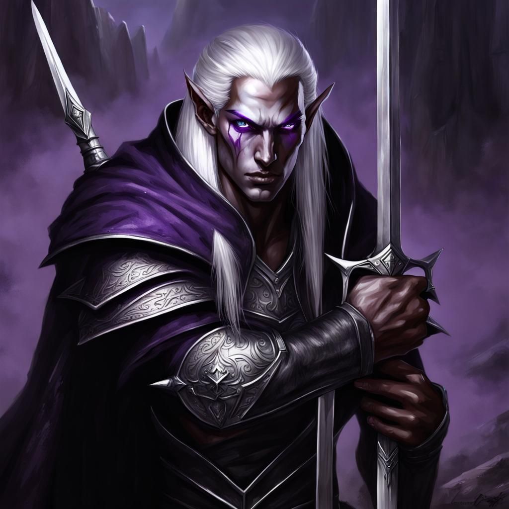 Photorealistic Dark Elf Warrior with Curved Sword