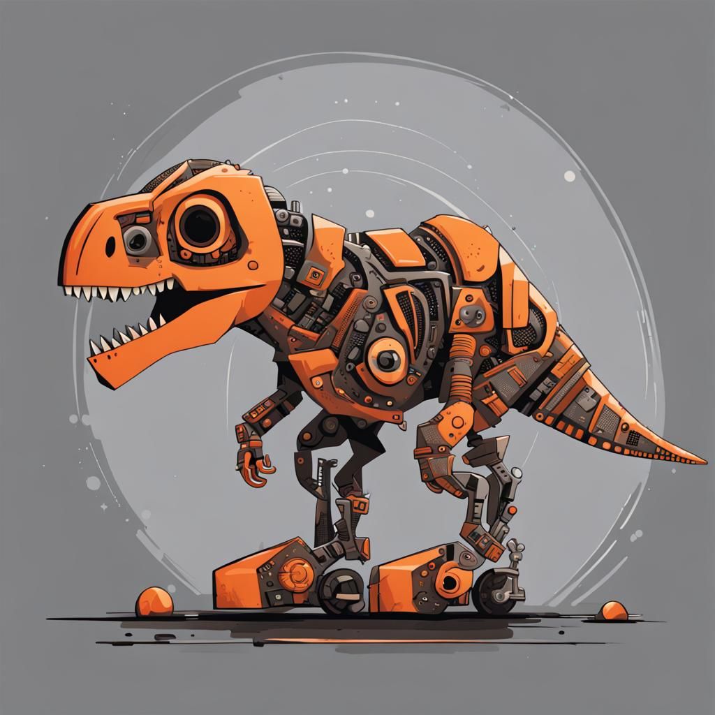 Egyptian Cartoon Robot Dinosaur in Wasteland