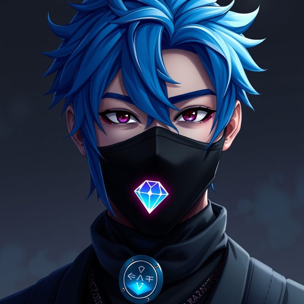 Japanese Man with Dark Blue Hair in Futuristic Skin Style