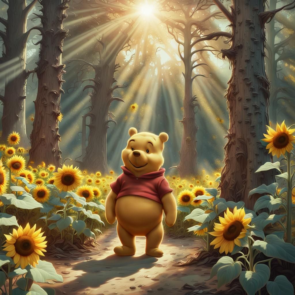 Forward facing.Large Winne the Pooh bear in foreground. Faci...