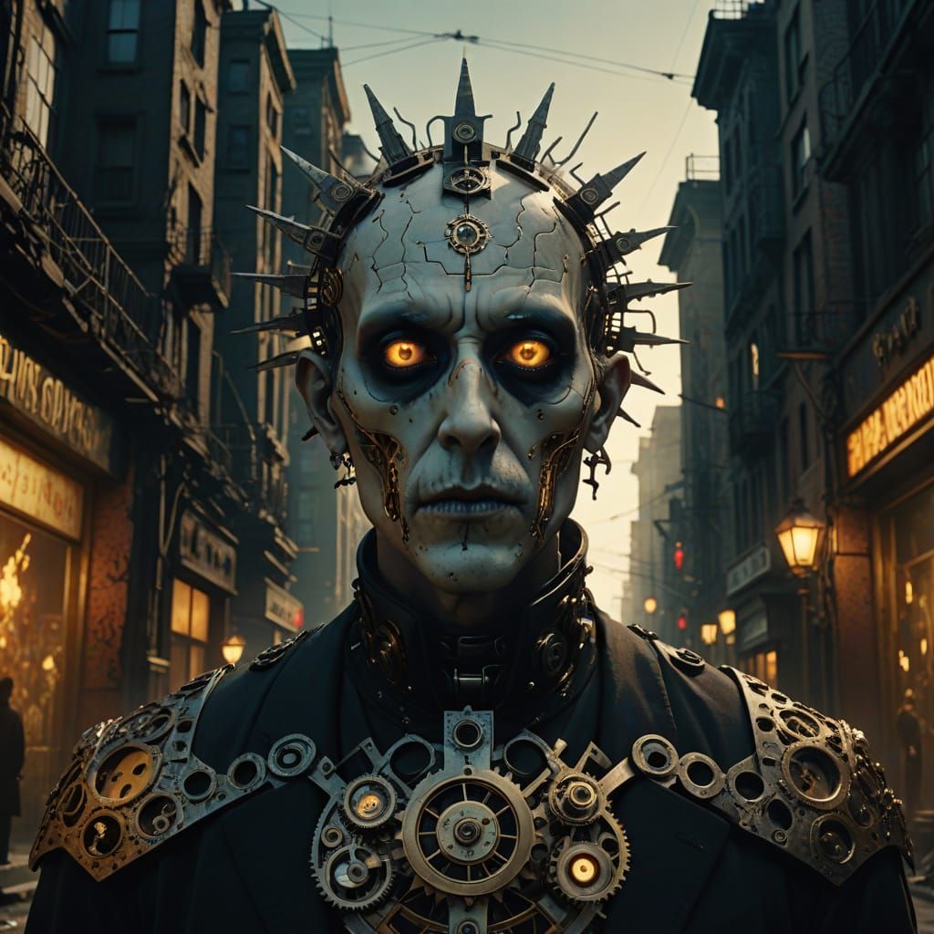 Sinner in Dark City, Tim Burton Style, Matte Painting