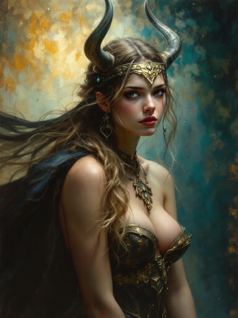 Viking Warrior Queen Crowned in Gold and Teal