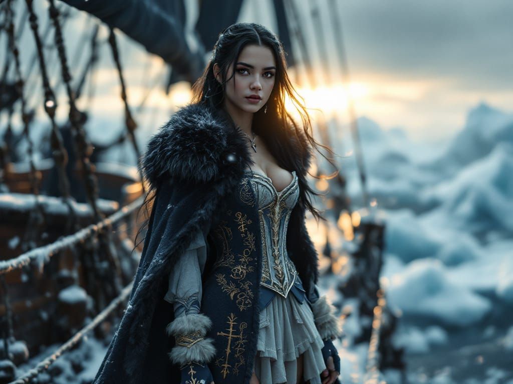 Filipina Sorceress on Black Pearl in Icy Seas