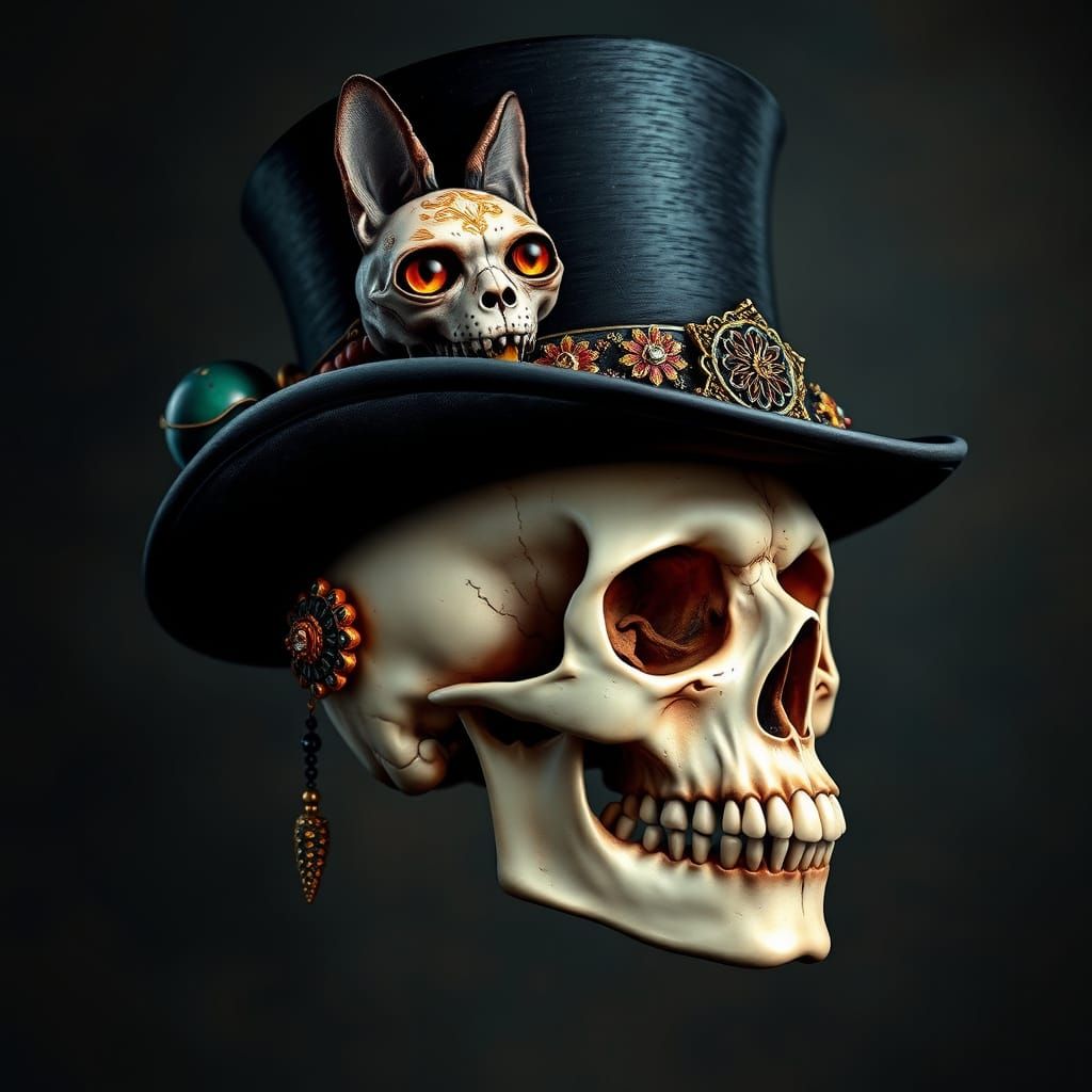Skull with Top Hat in Ornate Digital Art Style
