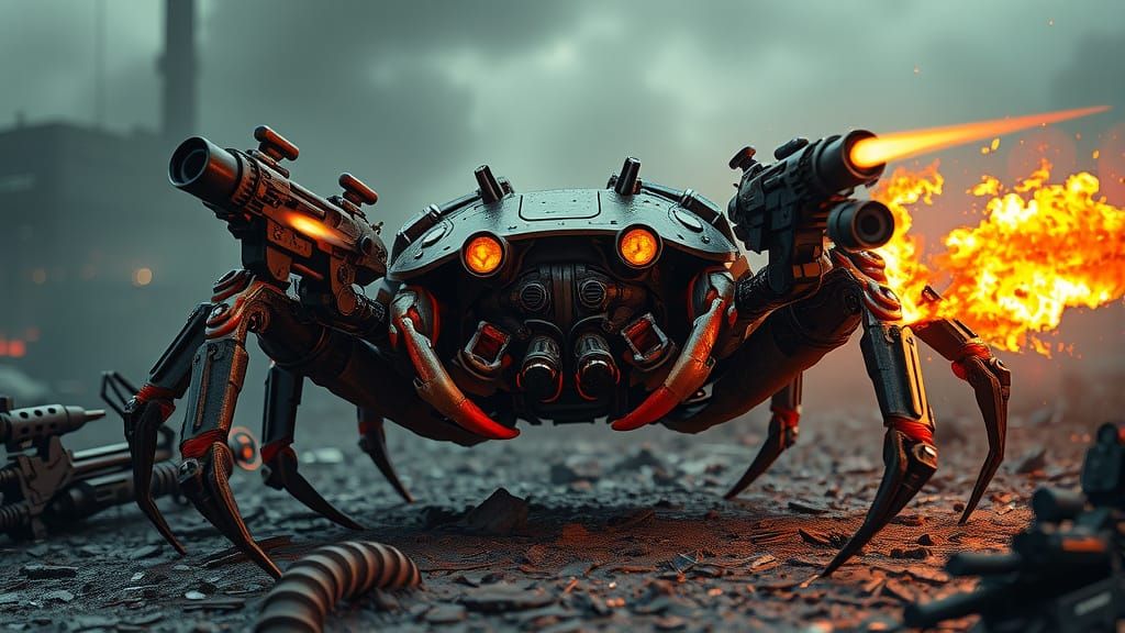 Mechanical Crab in Dystopian Warzone