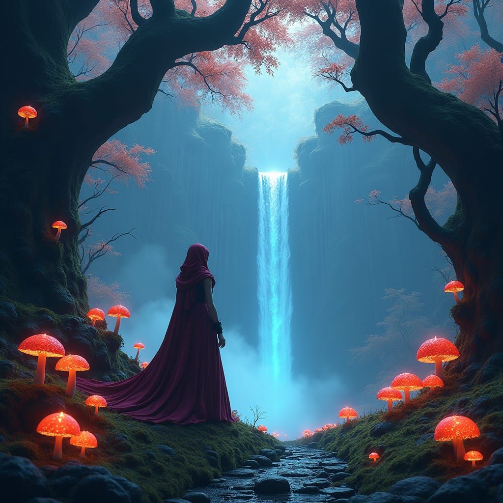 Mystical Sorceress in Enchanted Forest, Digital Art