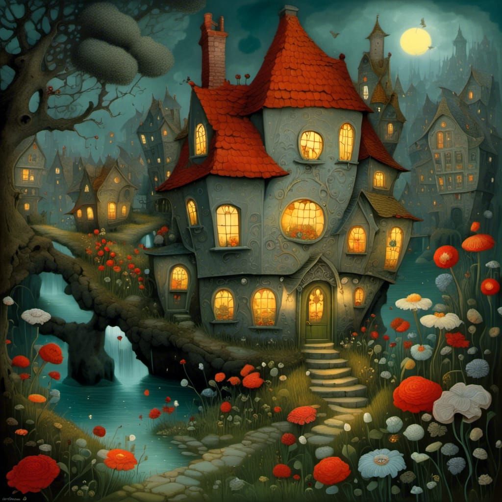 Cozy Cottage in Forbidding City, Detailed Fantasy