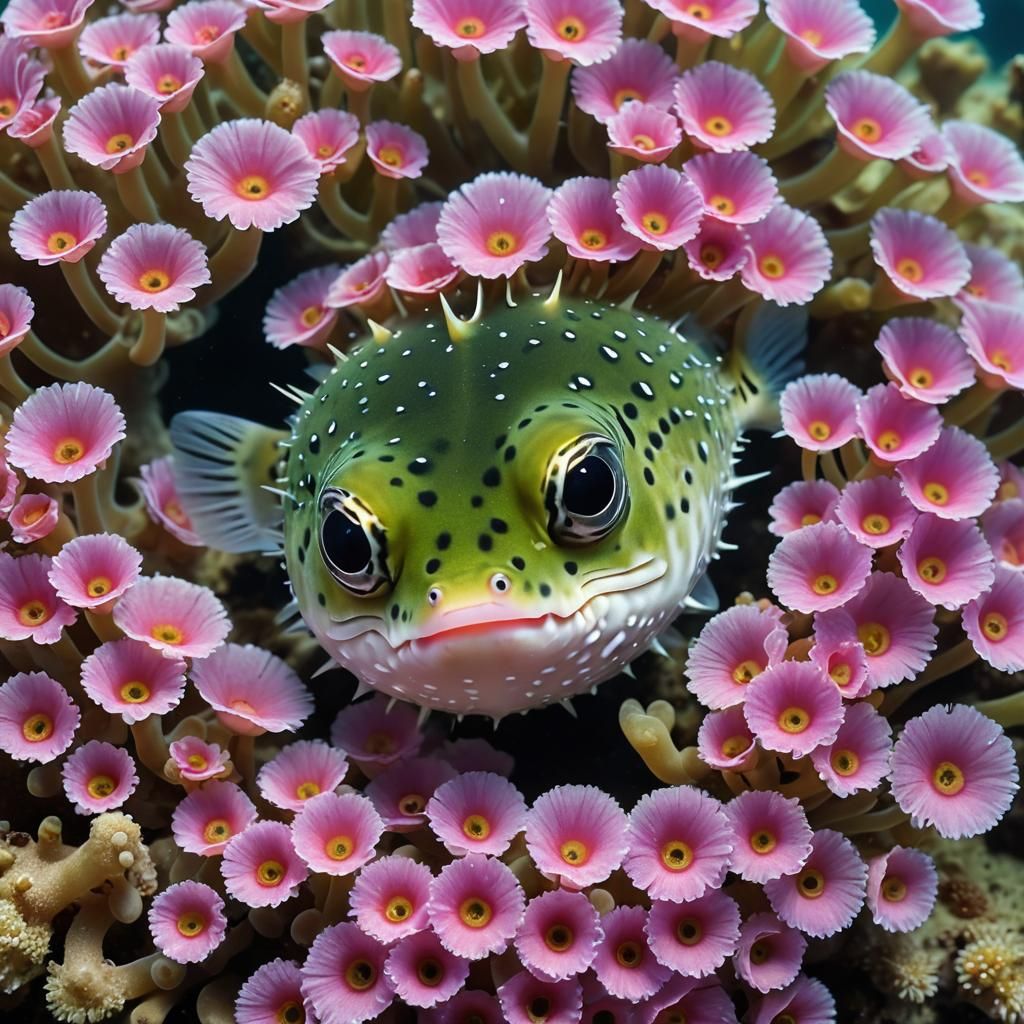 Macro Shot of Puffer Fish in Coral Reef