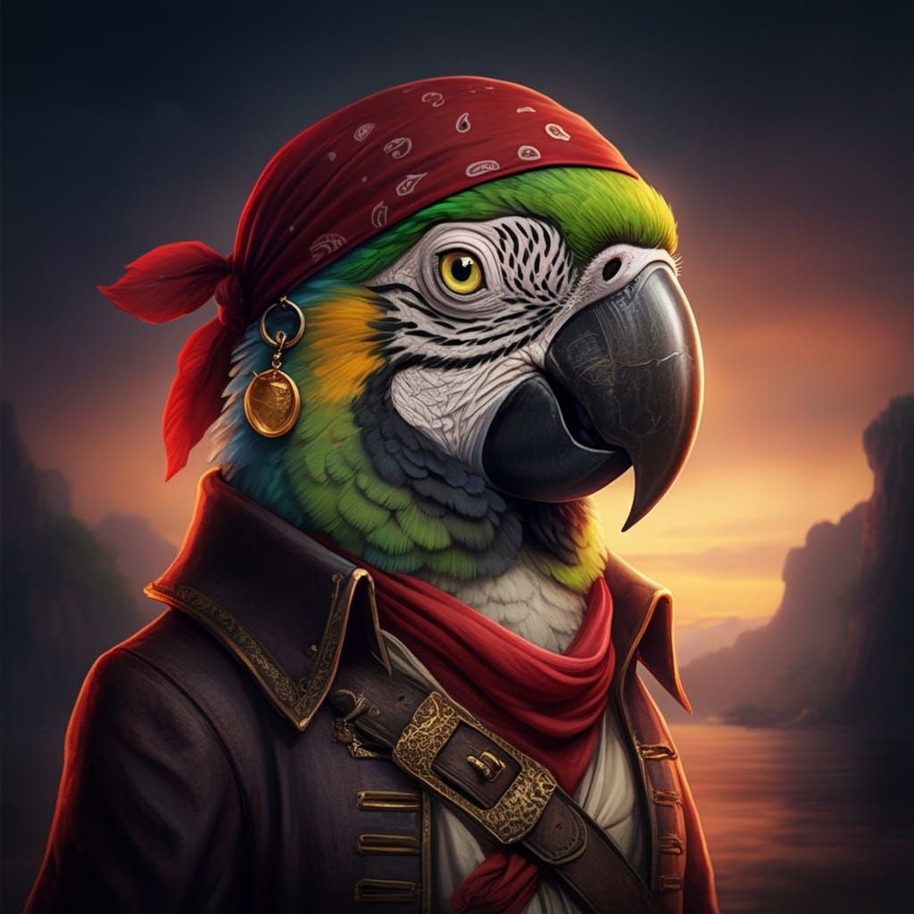 Pirate Parrot Portrait in Vibrant Digital Art Style