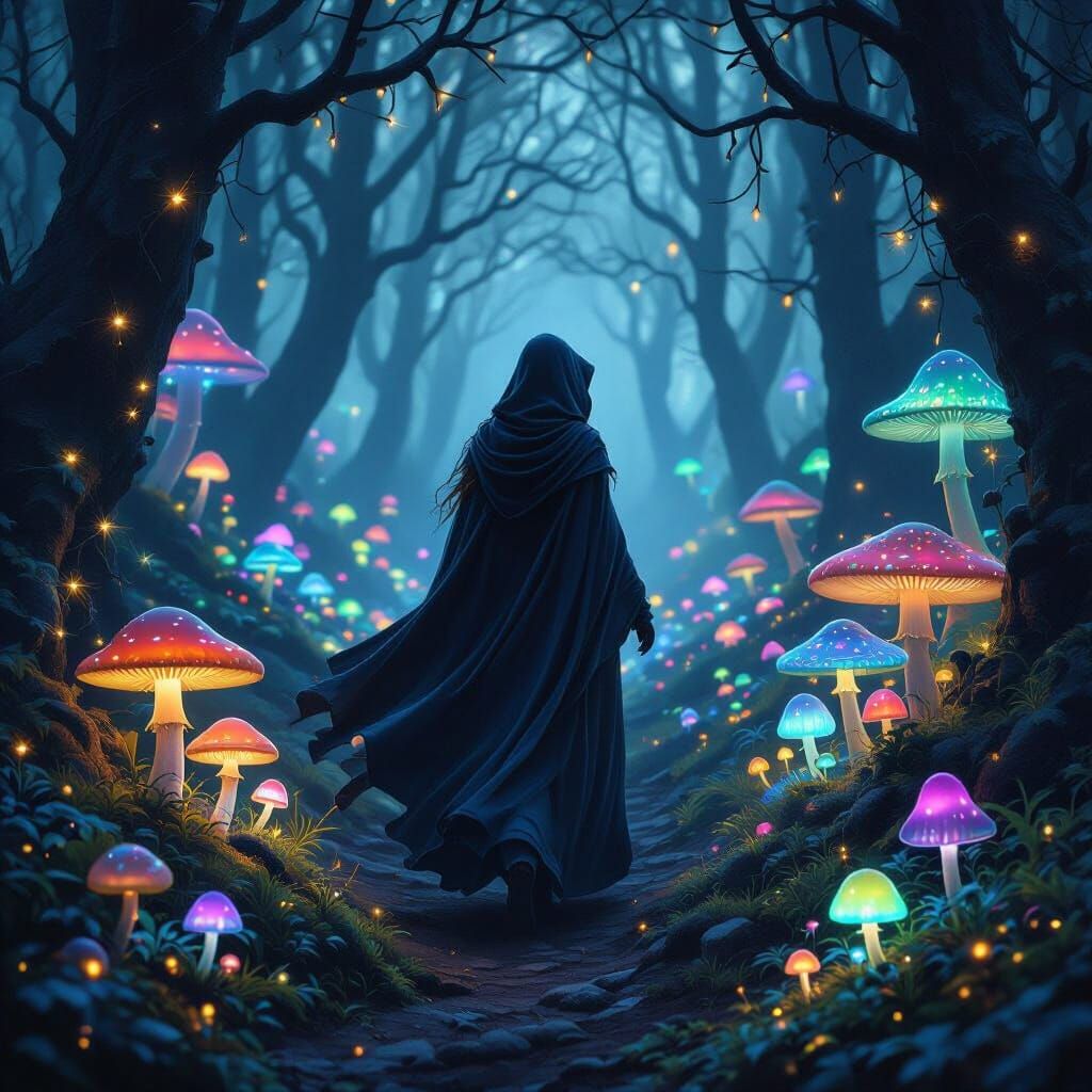 Bioluminescent Forest Scene in Ethereal Style