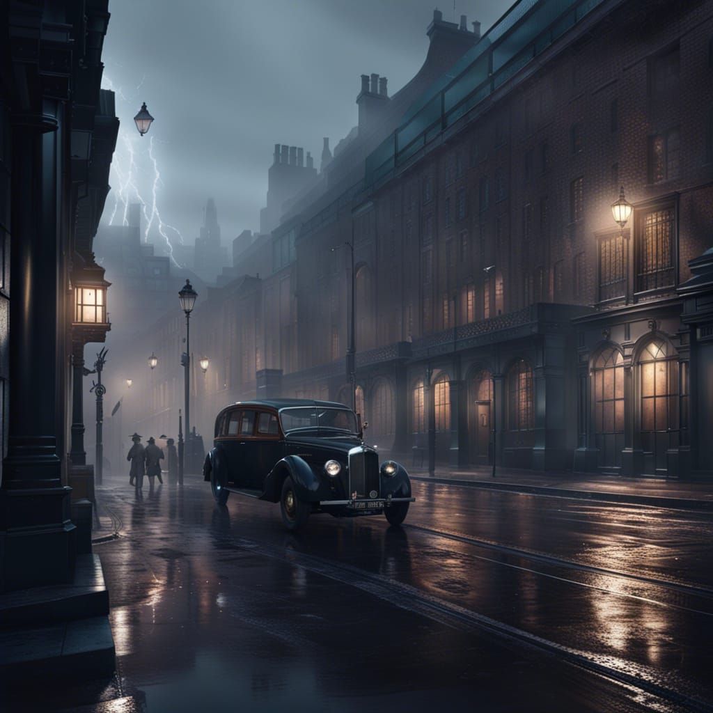 Misty London Street in Noir Style