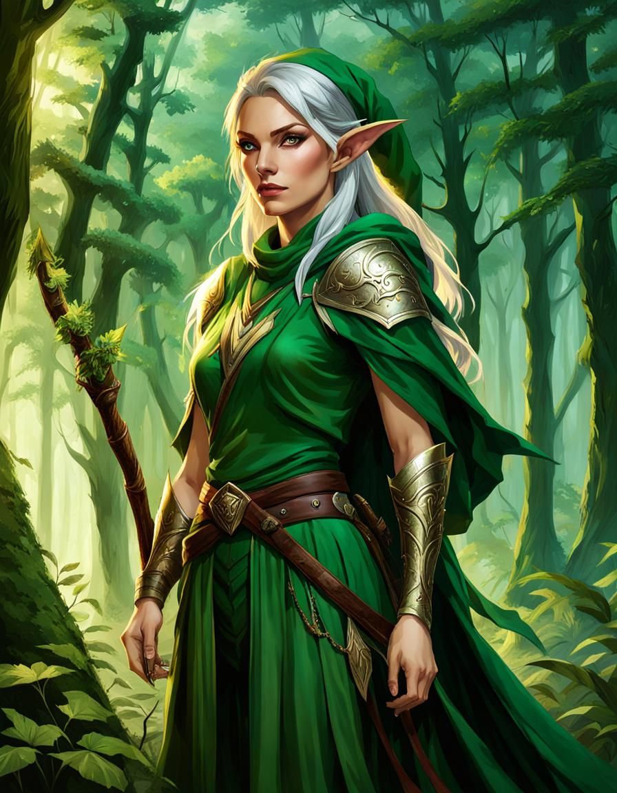 Elf Ranger Vigilant in Ancient Forest Portrait