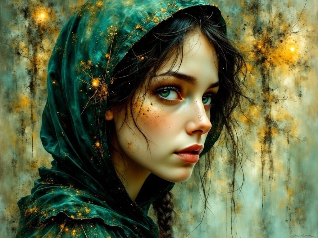 Hyperrealistic Portrait of a Mysterious Woman with Emerald E...