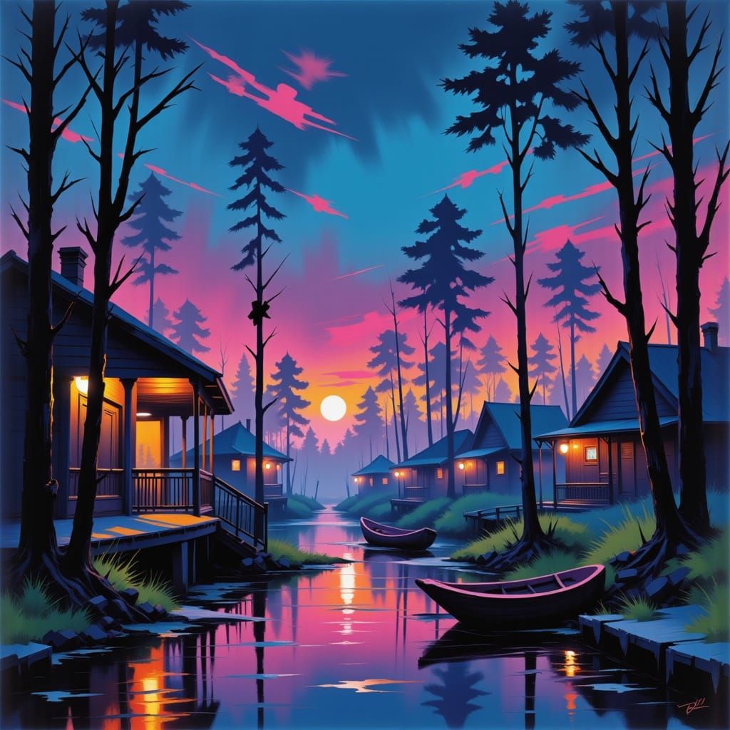 Mystical Carnival at Dusk in Neon Noir Style