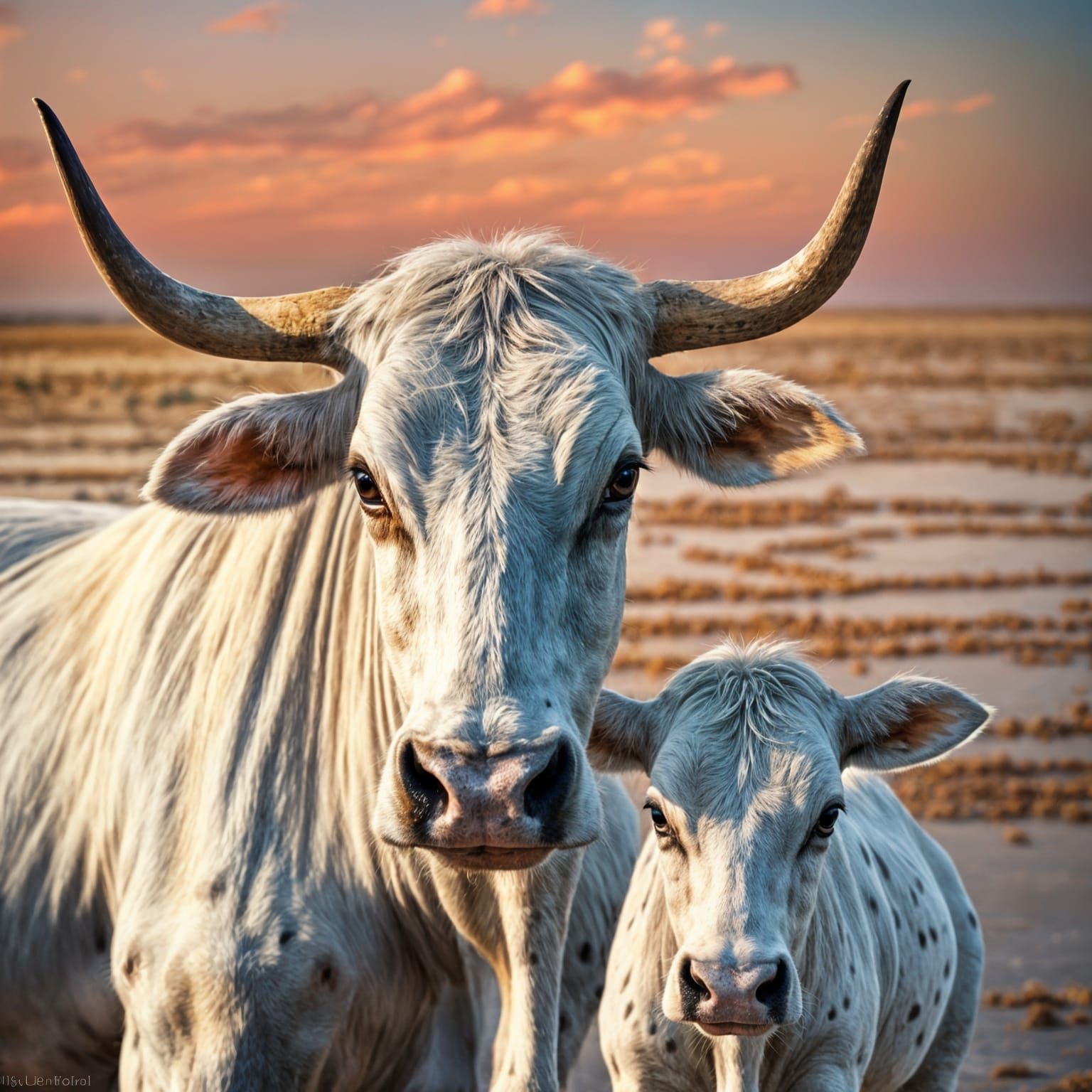 Kankrej Cow and Calf in Salt Marshes
