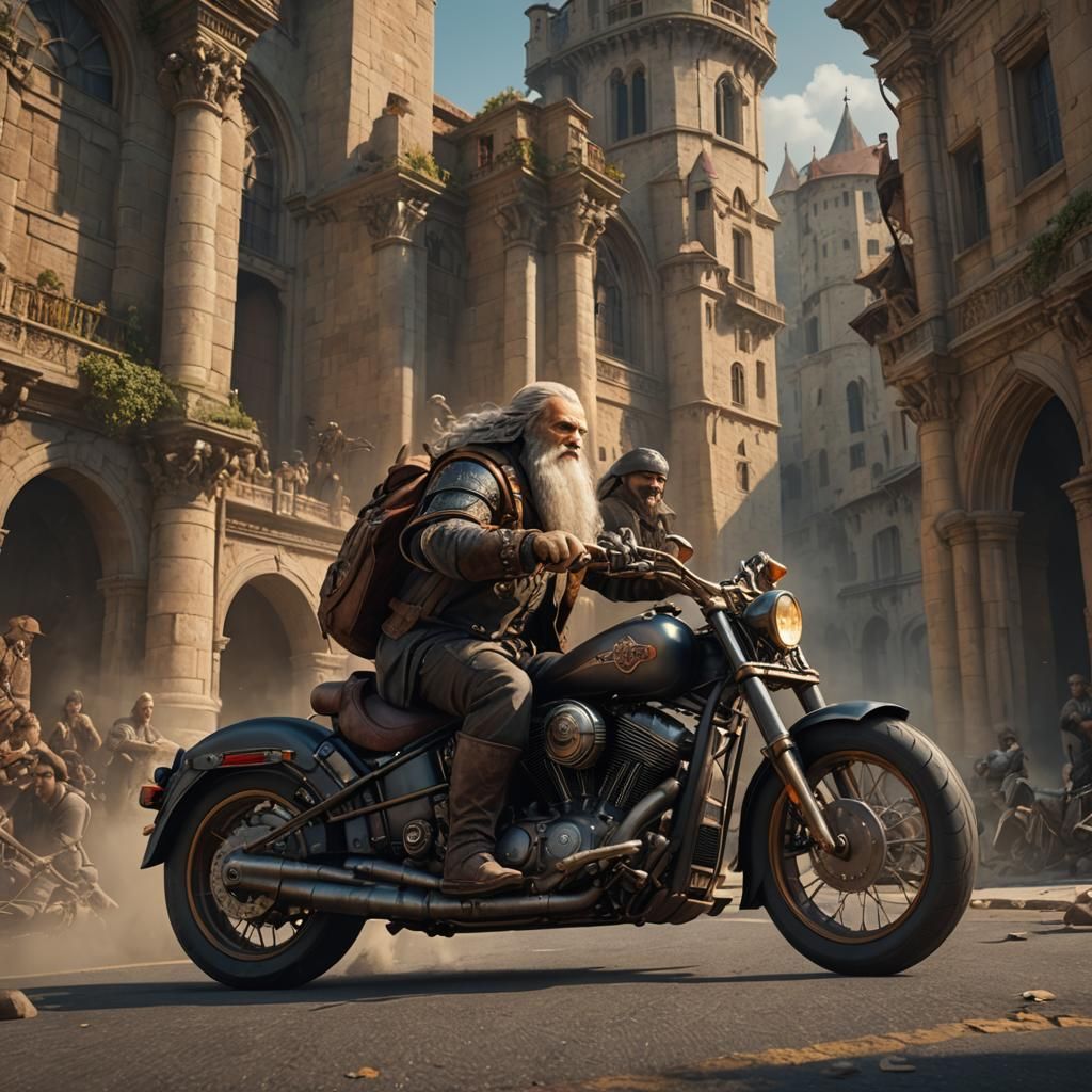 Da Vinci Rides a Harley: Detailed Matte Painting