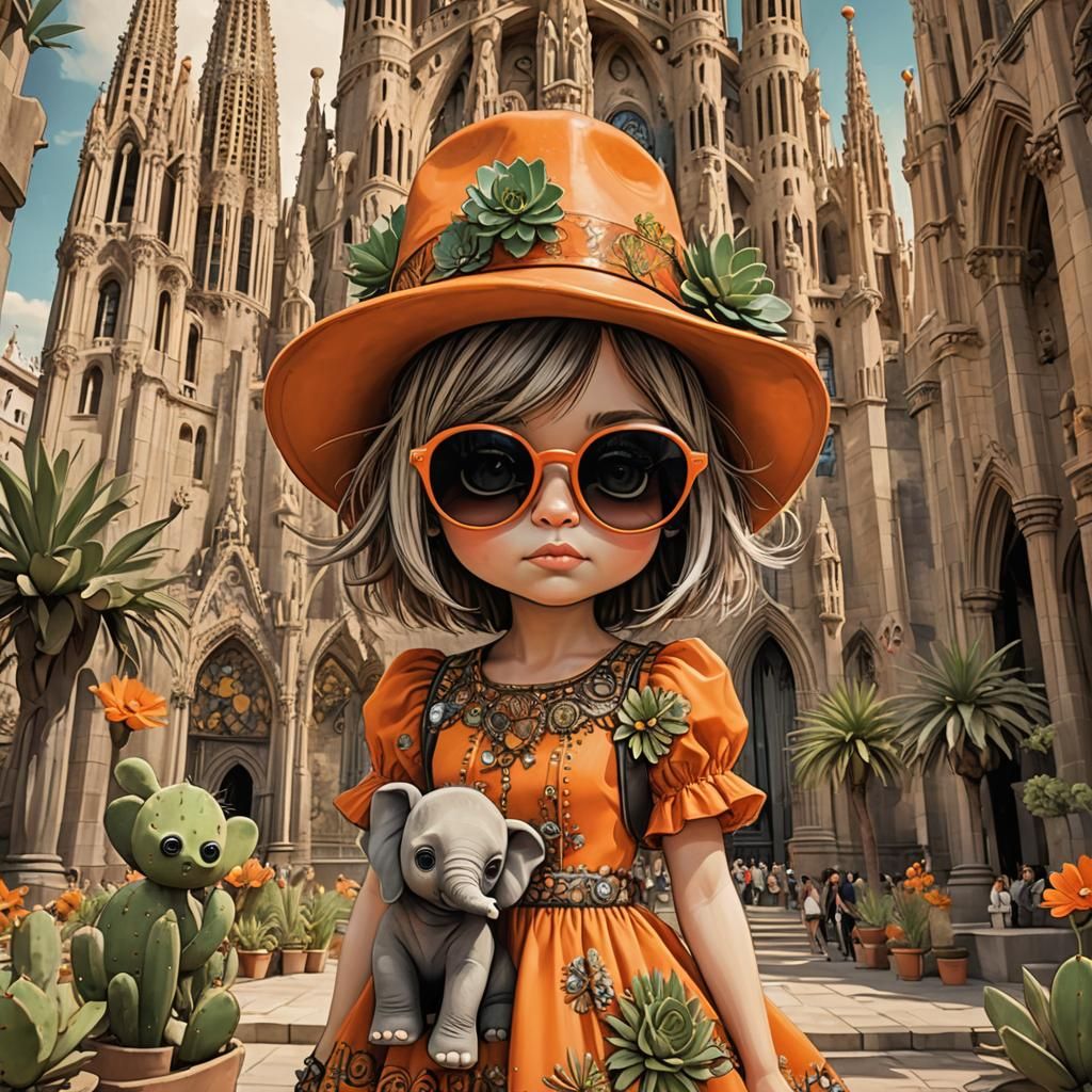 Elephant with Sunglasses at Sagrada Familia: Digital Art