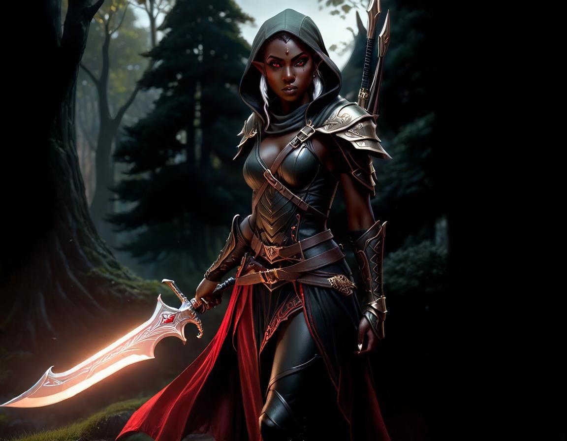 Detailed Digital Art of a Dark Elf Assassin