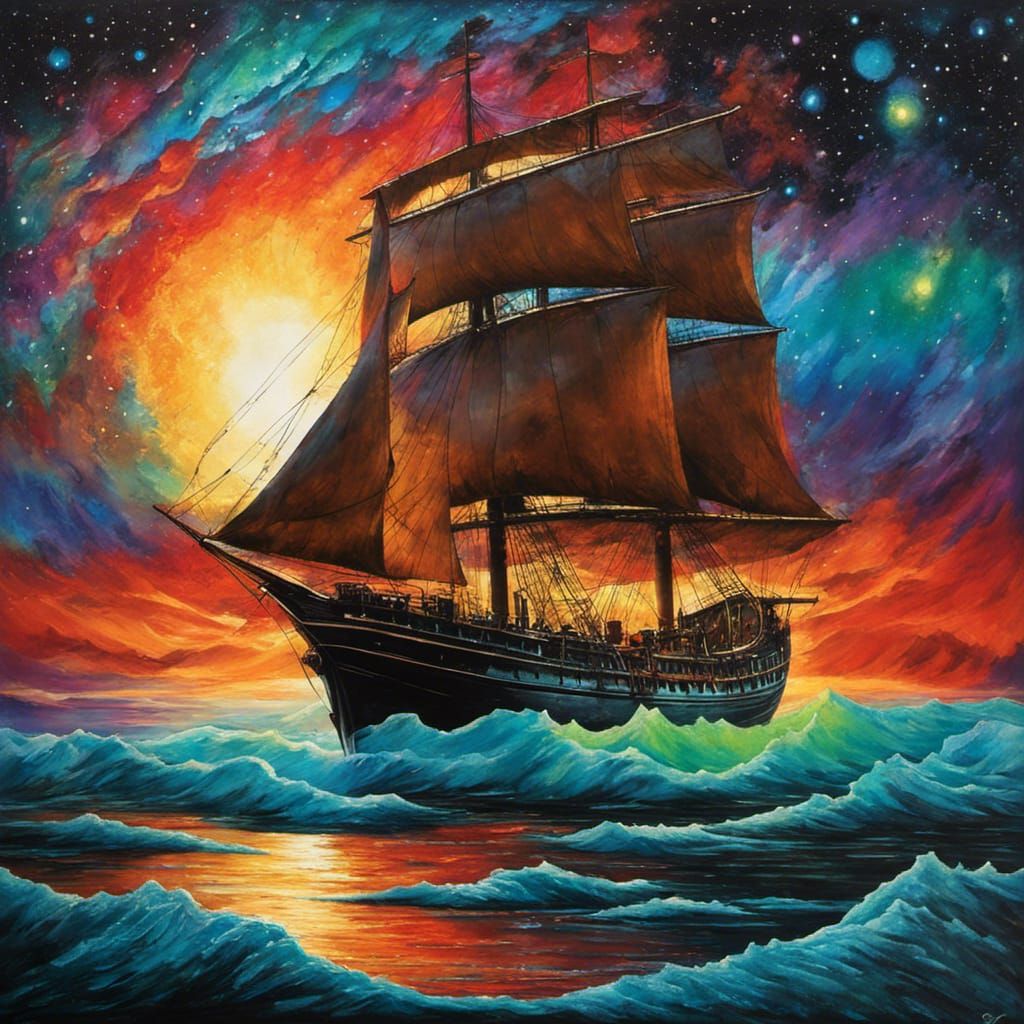 Ship Sails Under Northern Lights in 3D