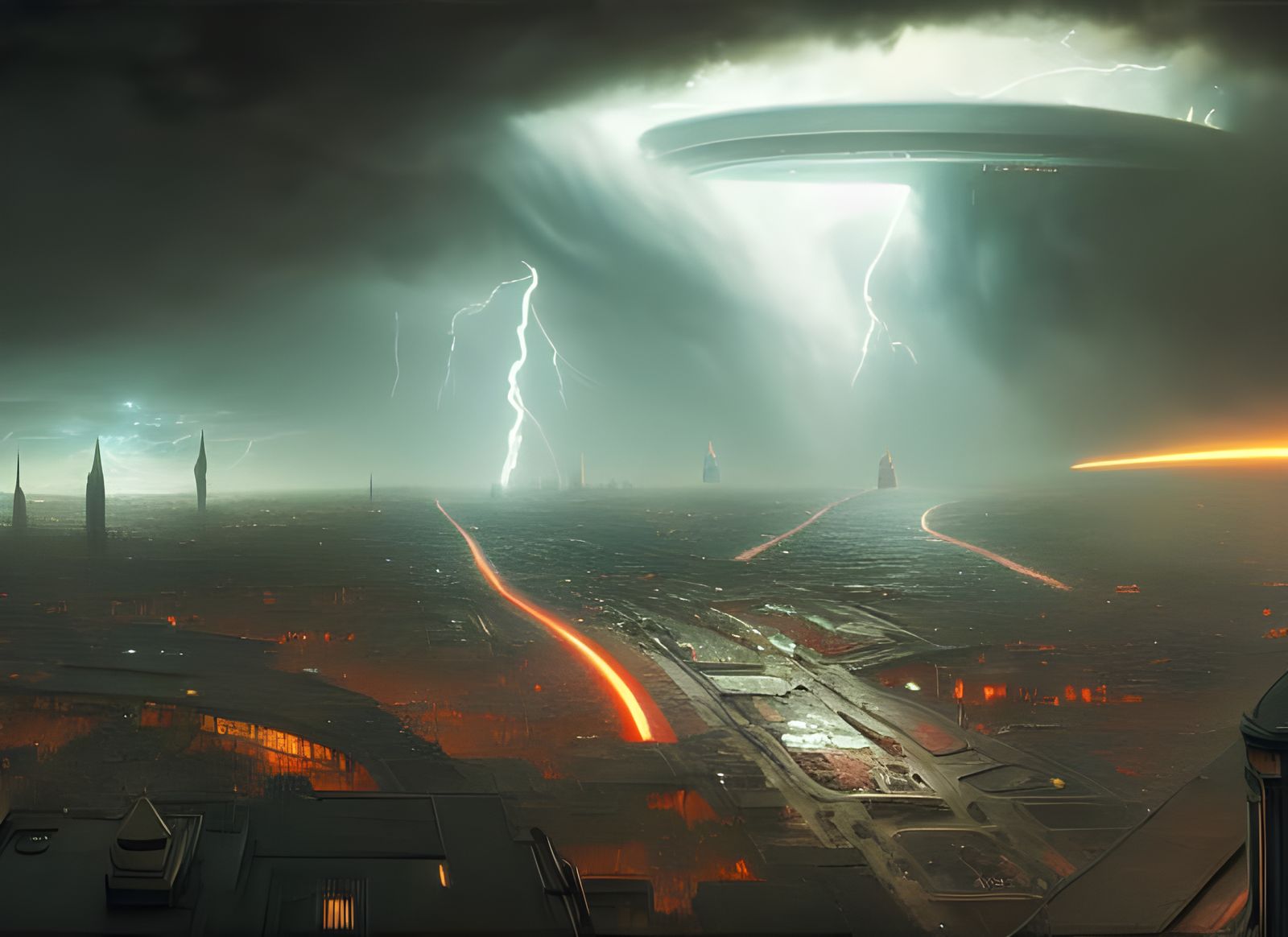 Town Under Glass Dome Amidst Lightning Strikes