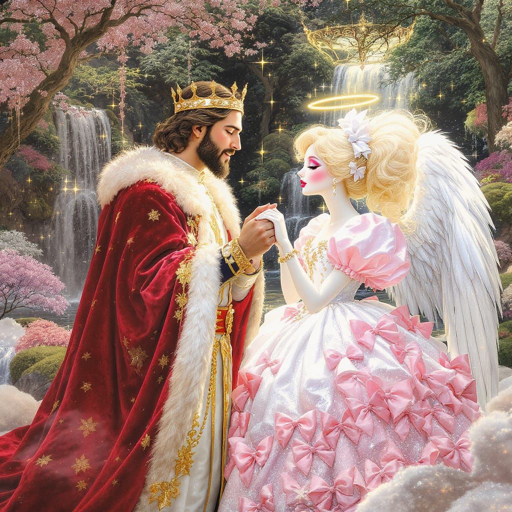 Regal King and Angel in Mystical Woodland Wonderland