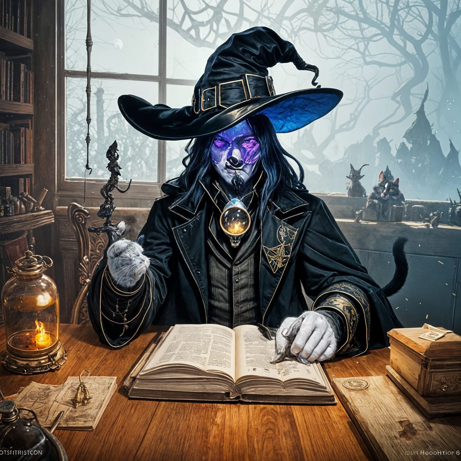 Young Witch Potion Brewing: Intruder and Cat