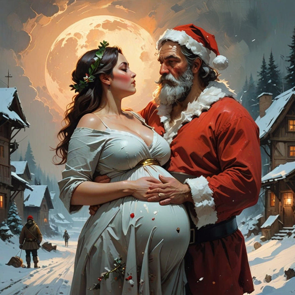 Sensual Santa's Expectant Love as Oil Painting