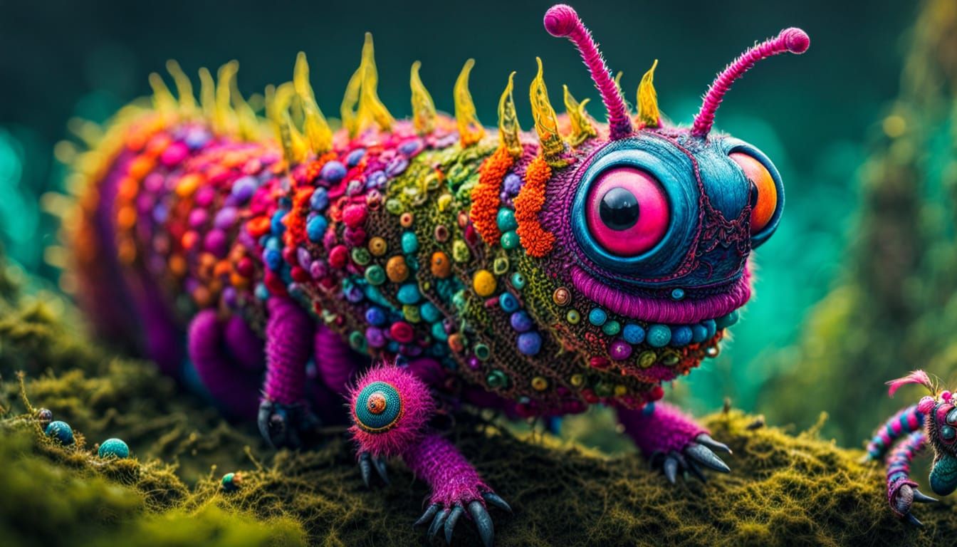 Dystopian Caterpillar in Vivid Junk Clothing