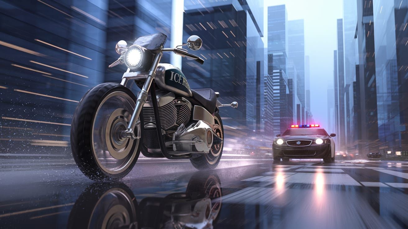 High-Speed Motorcycle Chase in Neon City: 3D Render