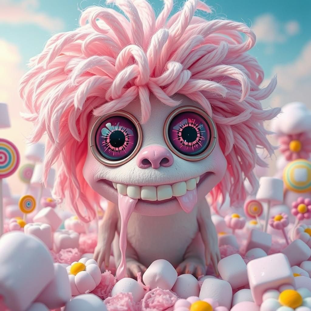Adorable Marshmallow Creature in Lisa Frank Style