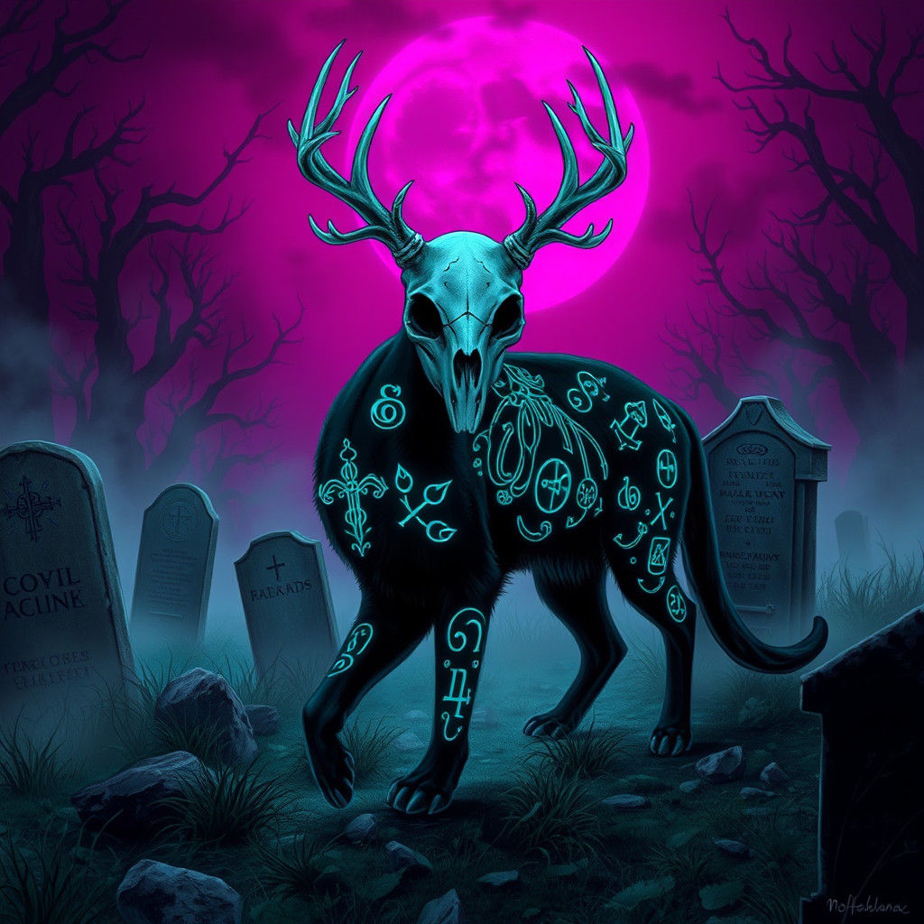 Black Cat Guardian in Graveyard, Fantasy Art Style