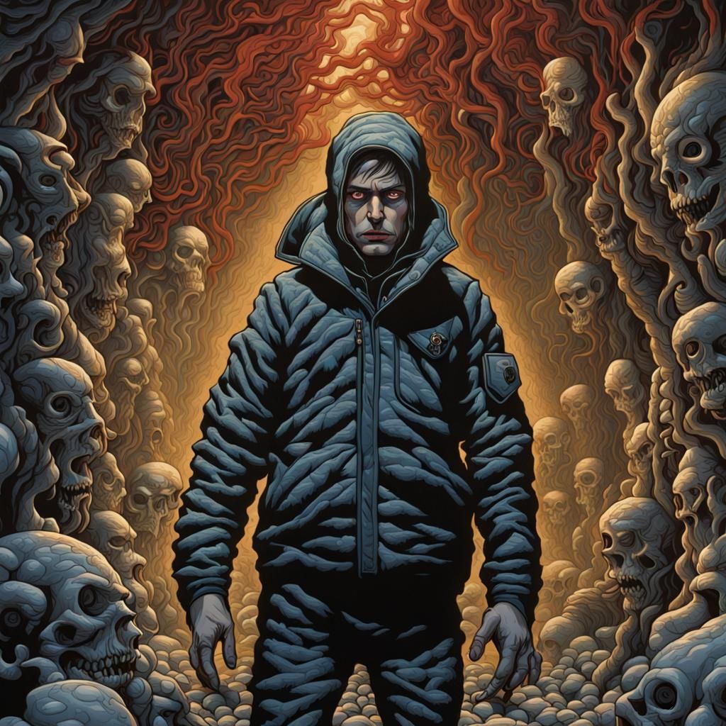 Sci-Fi Horror Down Jacket in Impasto Style
