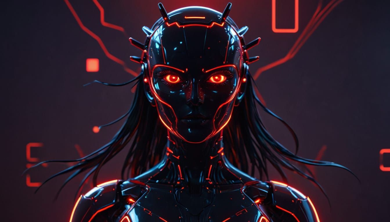 Android Girl with Visor in Neon Red