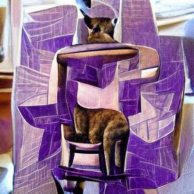 Cubist Cat on Purple Chair