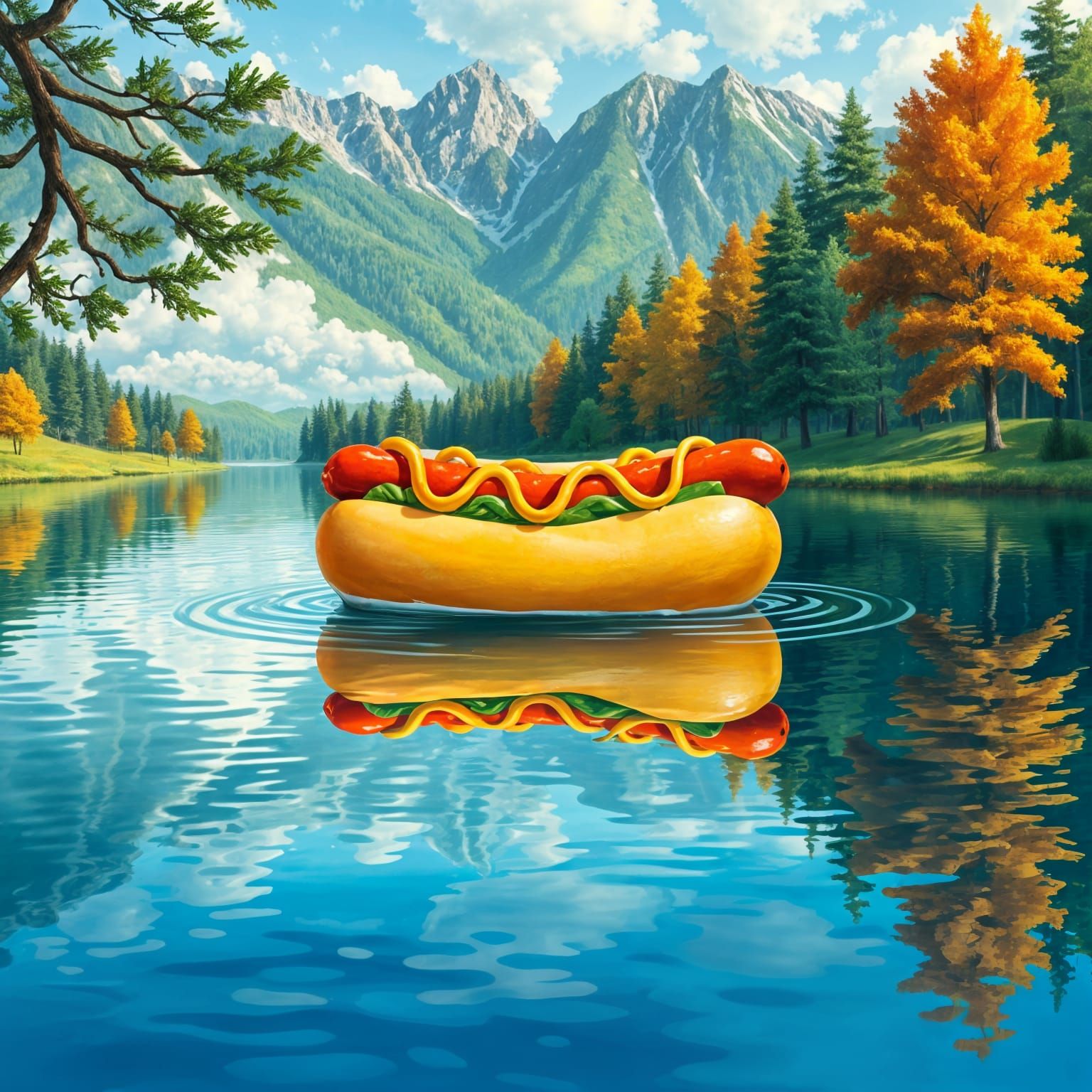 Giant Hot Dog on a Lake: A Whimsical Scene
