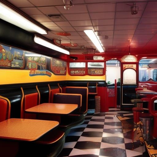 Vibrant 1950s Diner in Detailed Matte Painting