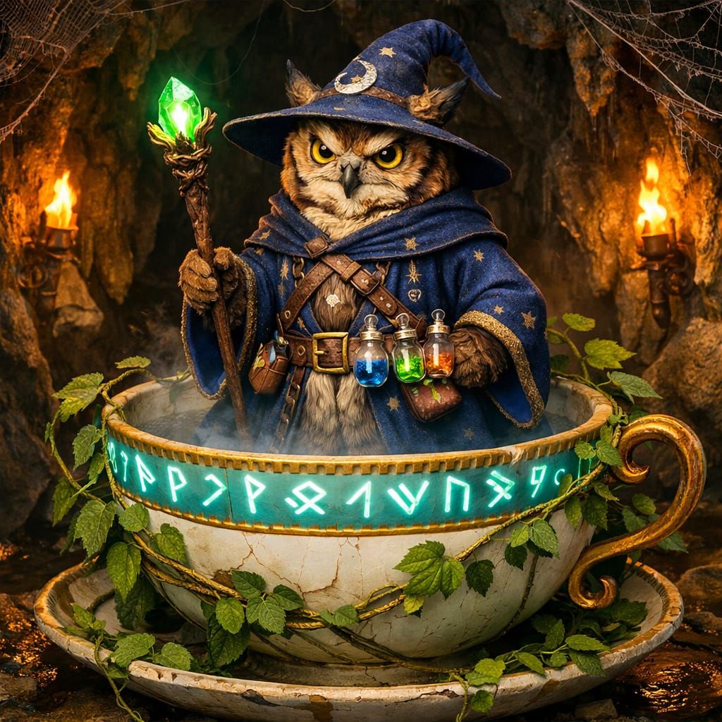 RPG Teacup Owl Wizard