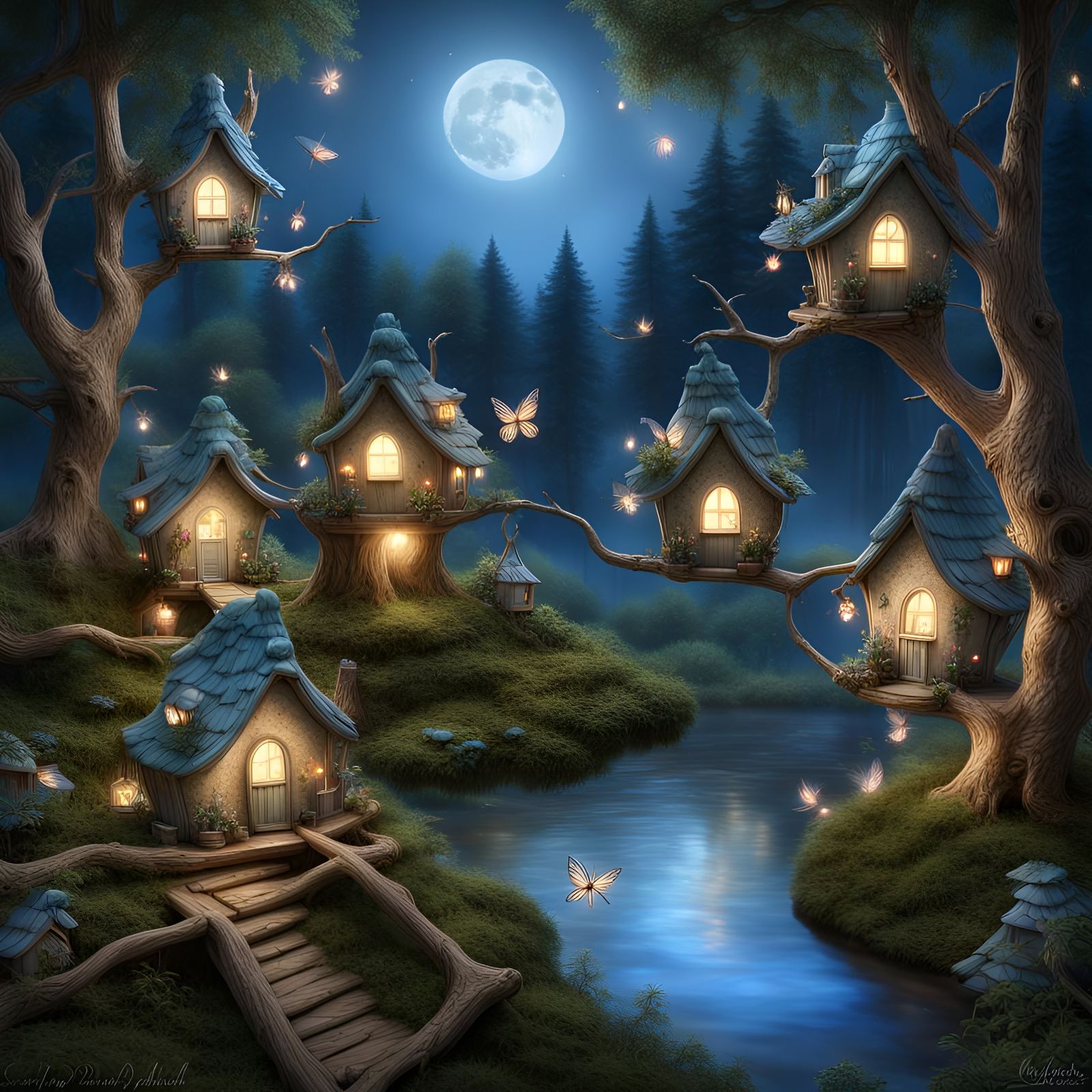 Enchanting Fairy Garden Under Moonlight