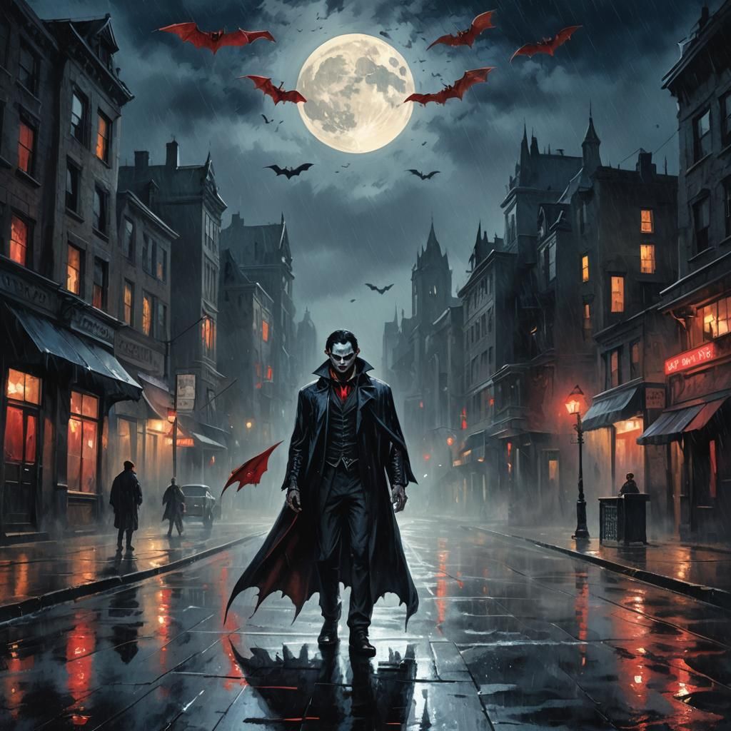 Vampire in Rainy City: Dark Fantasy Concept Art
