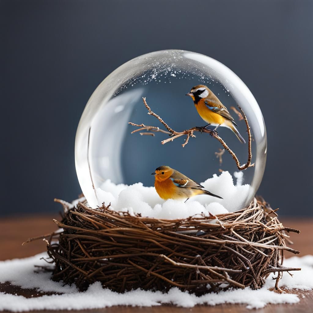 Bird and Nest in Snow Globe