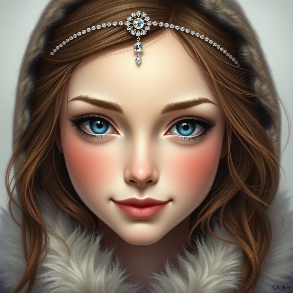 Whimsical Woman with Rosy Cheeks and Crystals in a Dreamy La...