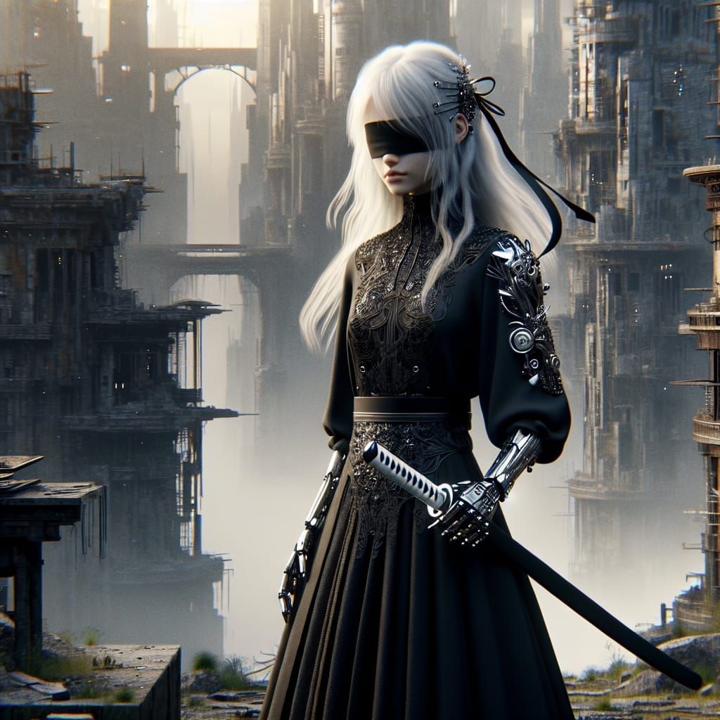 Cyborg in Ruins: Gothic Fantasy Concept Art