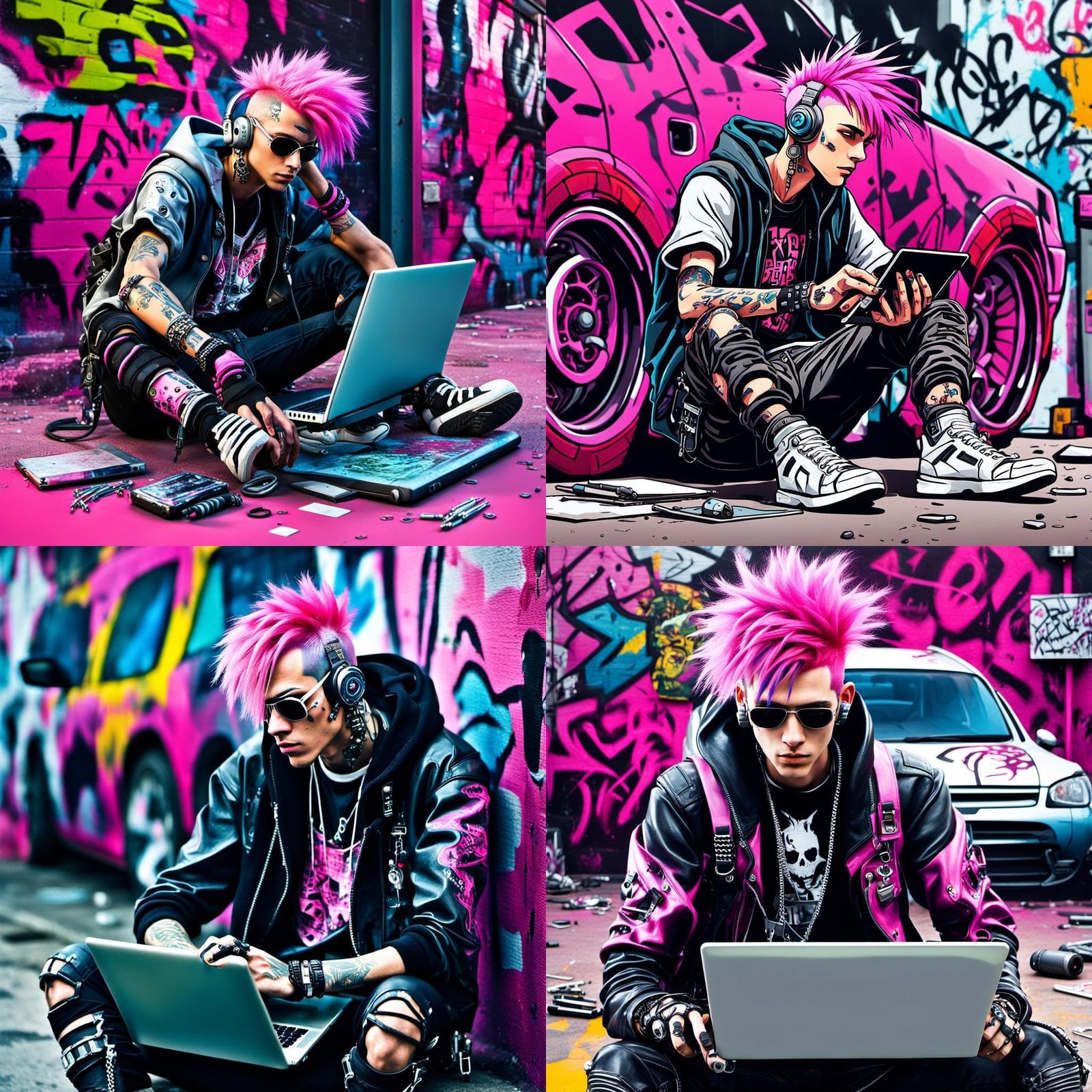 Cybernetic Punk Hacker in Graffiti Setting
