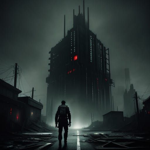 Cyberpunk Dark Fantasy in a Gritty Industrial Cityscape