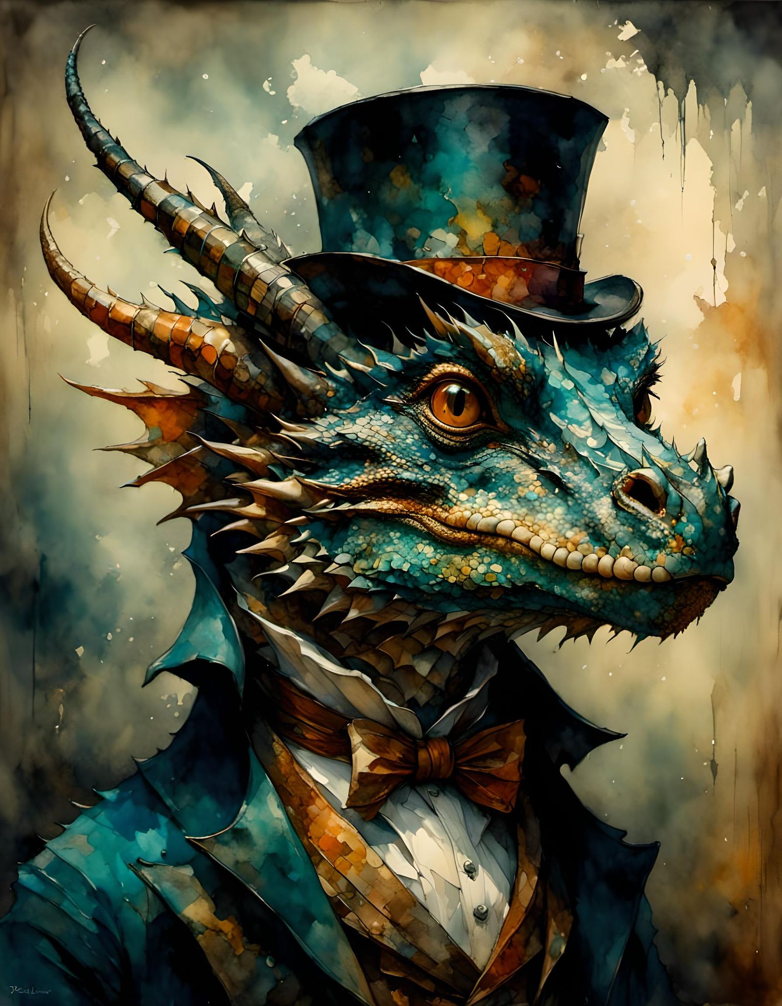 Hyperdetailed 3D Dragon with Tophat and Expressive Eyes