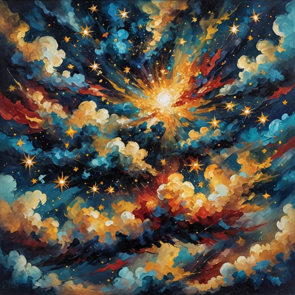 Expressionist Oil Painting of a Starry Night Sky